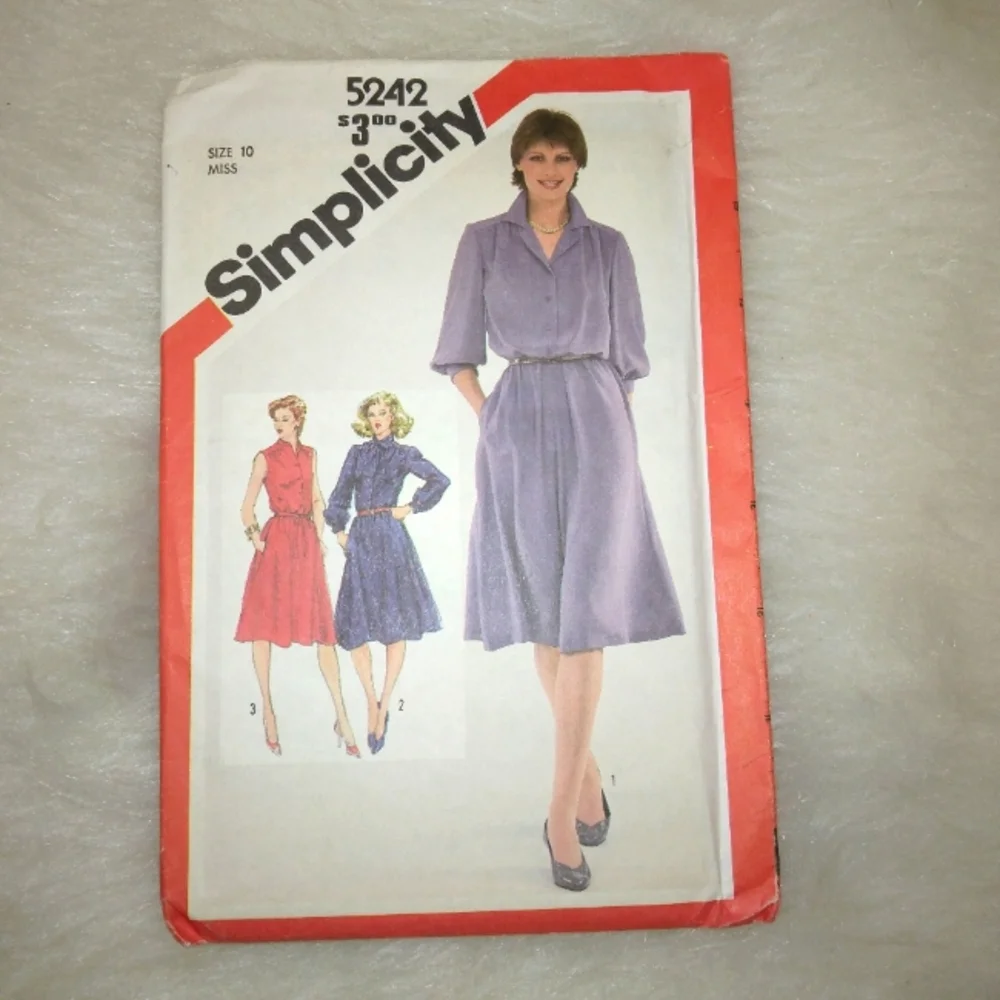 SIMPLICITY 5242 Sz 10 Musses pullover shirt waist dress with sleeve variations
